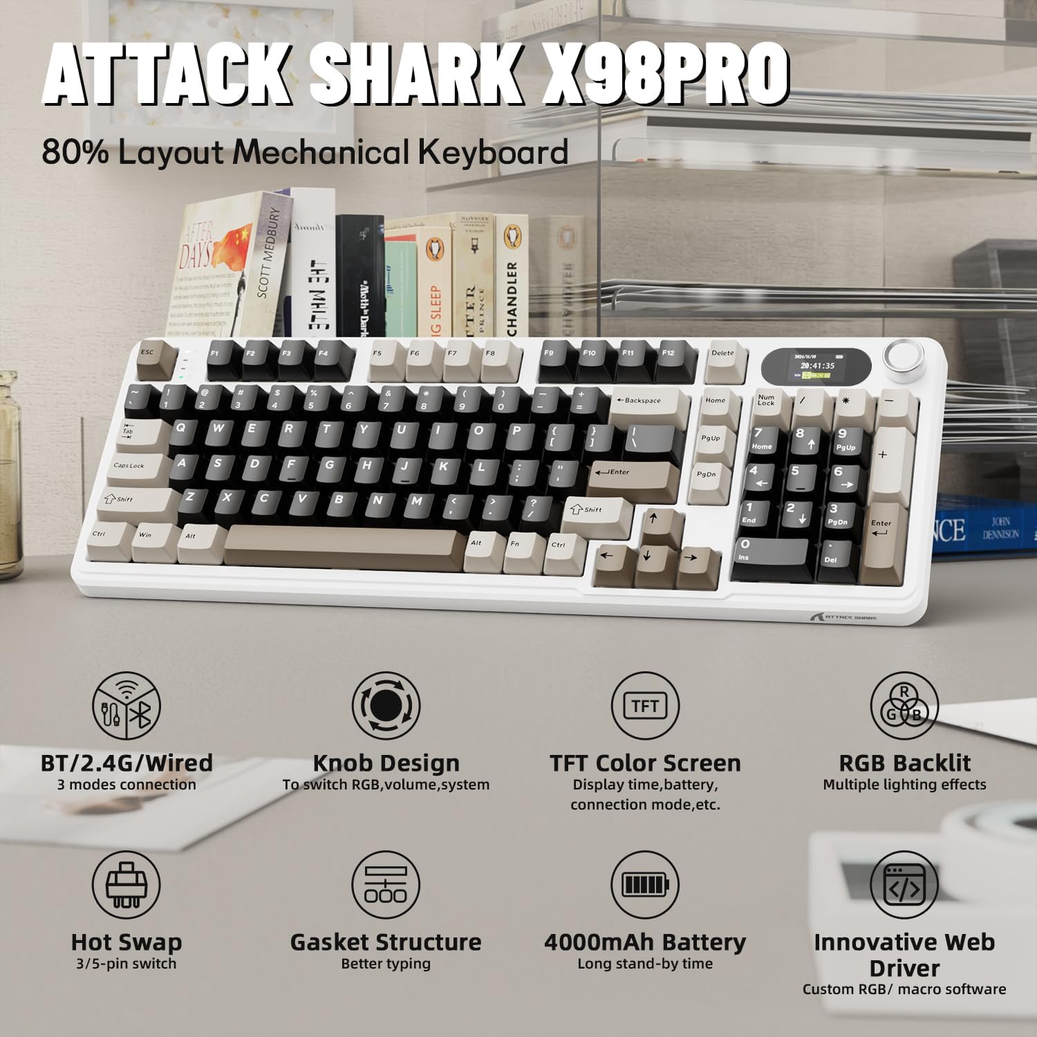 Gaming Keyboard Thocky - ATTACK SHARK X98Pro Ekranlı ve Düğmeli