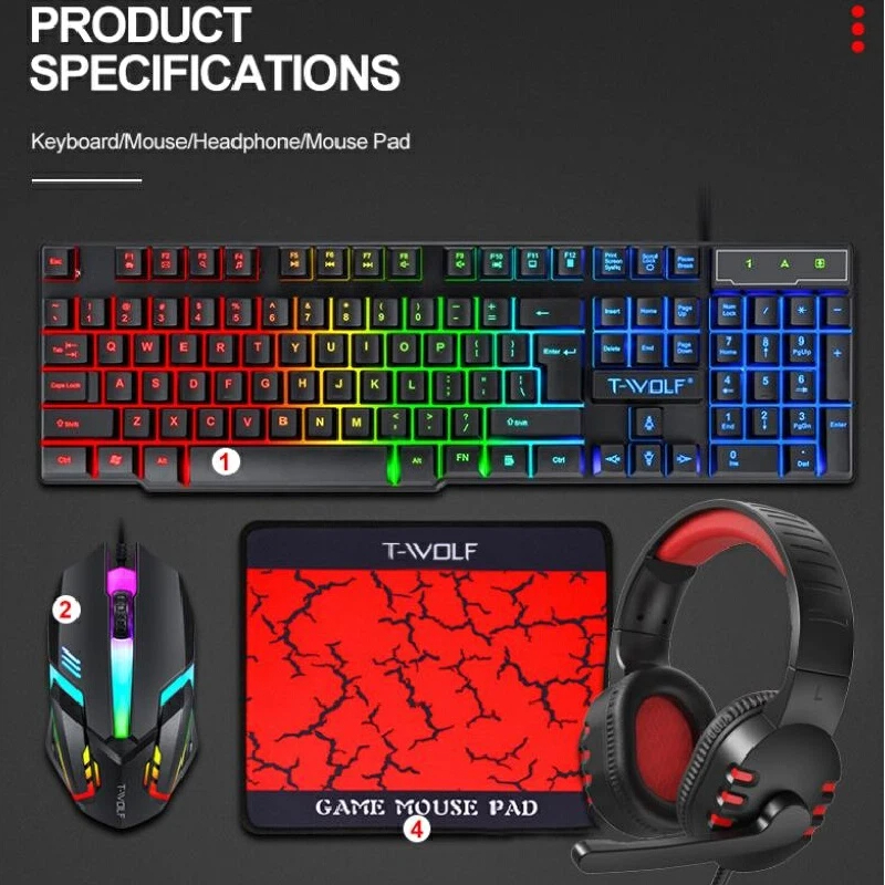 Gaming Keyboard Mouse And Headset Combo - İspanyolca Rusça Klavye Düzeni Oyun Seti