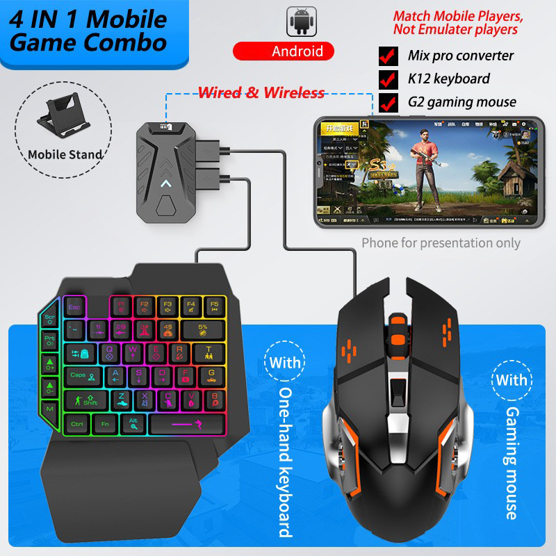Gaming Keyboard Mouse And Headset Combo - Mobil Oyunlar Dönüştürücü Oyun Klavyesi ve