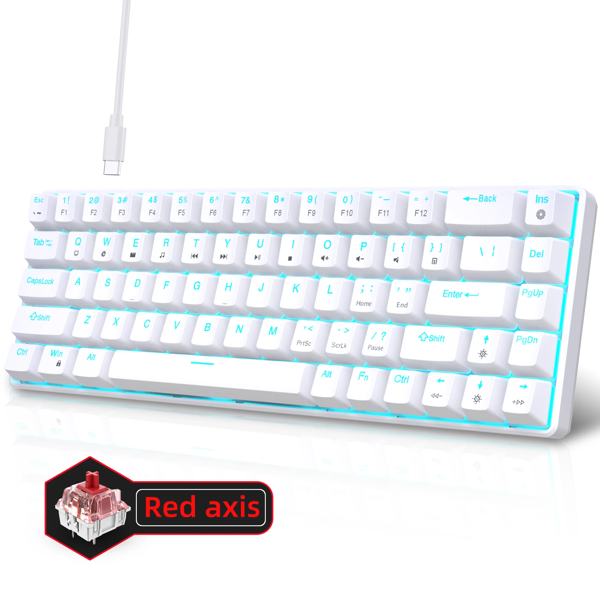 Gaming Keyboard Budget - Mekanik Klavye Oyun 60% USB Beyaz